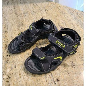 ECSA Size12 Kids Youth Child Sandals Beach Hiking Camping Adjustable Black Green